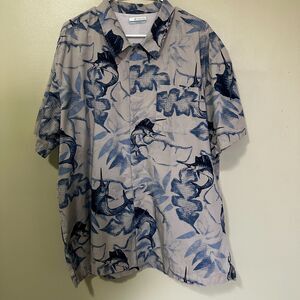 Columbia Mens PFG lightweight Blue/Gray Marlin Fish Print Shirt AND Shorts Sz XL
